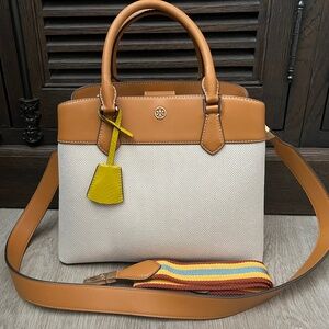 Tory Burch Robinson Triple Compartment Tote Canvas & Leather